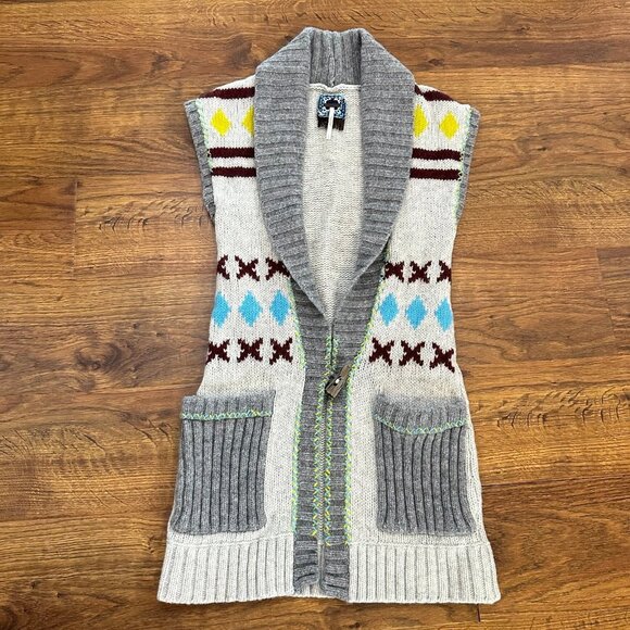 Free People wool southwestern sweater Cardigan vest - Picture 1 of 5